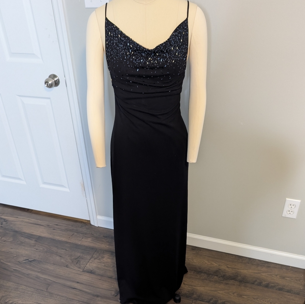 Night Way Elegant Y2K Black Blue Beads Goth Prom Wedding Open Back Dress Size 6